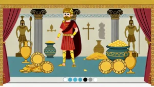 King Croesus, showcasing his wealth and grandeur as the prosperous king of Lydia.