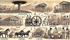  the wheel as a catalyst for the rise of ancient civilizations, touching on agriculture, trade, warfare, and culture.