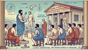 the School of Kos, where Hippocrates taught, emphasizing clinical observation and natural explanations of diseases.