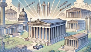 the influence of the Parthenon on modern architecture, with iconic landmarks like the U.S. Capitol and the British Museum reflecting classical design elements.