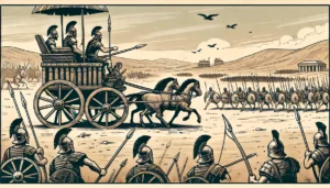 the military applications of the wheel, specifically highlighting the use of chariots in ancient warfare.